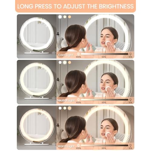GAOMON Vanity Mirror, 19 Inch Large HD Vanity Mirror with Lights, Smart Touch Control, 3 Color Lighting Modes & 360¡ÆRotation, for Bedroom Makeup Table, Easy to Install (White)