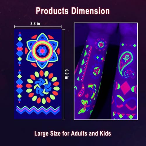 20 Sheets Glow in The Black Light Temporary Tattoos, Glow Party Supplies for Adults and Kids, 160+ Neon UV Glow Fluorescent Designs, Perfect for Neon Raves, Festivals, Birthday Parties and More