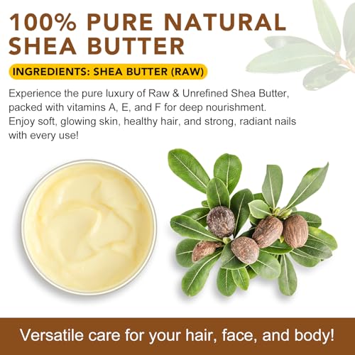 Raw Shea Butter, 7.8Oz Pure Raw Unrefined Shea Butter for Face, Body and Hair, Long-Lasting Hydrating Dry Skin, Moisturizing and Locking Water