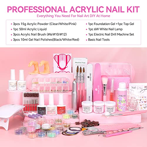 SAVILAND Acrylic Nail Kit for Beginners: Professional Nail Kit Acrylic Set with Everything Nail Drill Acrylic Powder Monomer Liquid Gel Nail Polish U V Nail Light Christmas Gift Home Extension