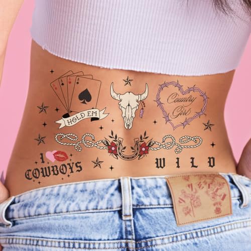 xo, Fetti Realistic Western Temporary Tattoos - 38 pcs | Rodeo Bachelorette, Birthday Favors, Cowgirl Party Accessory, Wild West Fake Tats