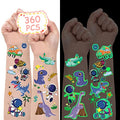 Metker 360PCS Luminous Waterproof Temporary Tattoos - Dinosaurs, Vehicles, Space Themes for Kids Party Supplies