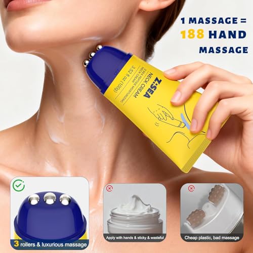 Neck Firming Cream with Roller, Anti-Aging, Smooths Neck Wrinkles, Improves Crepey Skin, Lifts & Firms Neck Skin, Tightening & Hydrating, Collagen, Multi Peptide, Hyaluronic Acid, 2 Pack