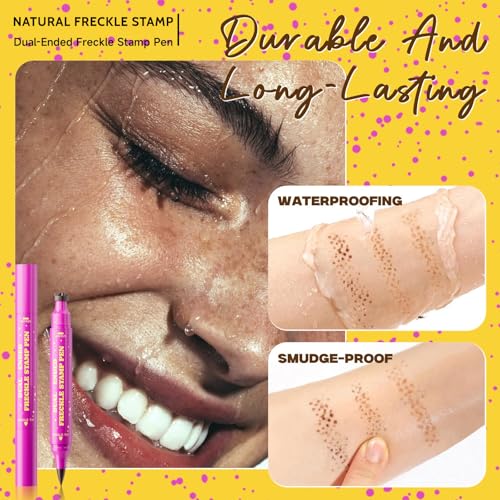 Dual-Ended 2-in-1 Freckle Pen & Stamp, Professional Waterproof Set with Precise Tip for Natural Sunkissed Freckles, Smudge-Proof Long-Wear, Ideal Fake Freckle Makeup Tool