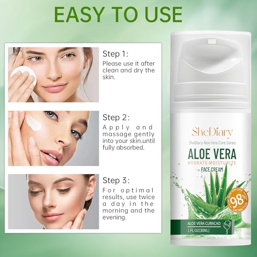 SheDiary Natural Aloe Vera Face Cream for Acne-Prone Skin - Plant-Based Formula to Hydrate, Firm, and Brighten Dull & Aging Skin 30ml