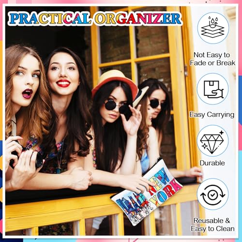 24 Pieces Makeup Bags Bulk Canvas Cosmetic Bags Purse Organizer Zipper Cosmetic Pouch Portable Travel Toiletry Pouch for Women Men Gifts, 7 x 4 Inch (New York)