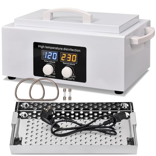 High Temperature Steriliser Autoclave Machine 110V 300W Nail Tool Steriliser Dry Heat Steriliser Dental Instrument Steriliser Nail Tool Steriliser 2.5L Capacity with LED Display (White)