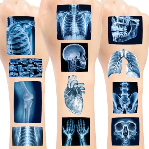 144PCS Radiology X Ray Temporary Tattoos Stickers Radiology Themed Party Favors Supplies Birthday Party Decorations