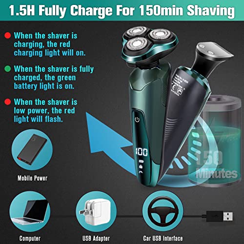 Electric Razor for Men, 3-in-1 Shaver with Floating Blades for Nose Hair &Sideburns,Replacement Blades, Pop-up Trimmer, IPX7 Waterproof, Travel Lock, Wet & Dry Use, Face Shaving Grooming Travel Kit