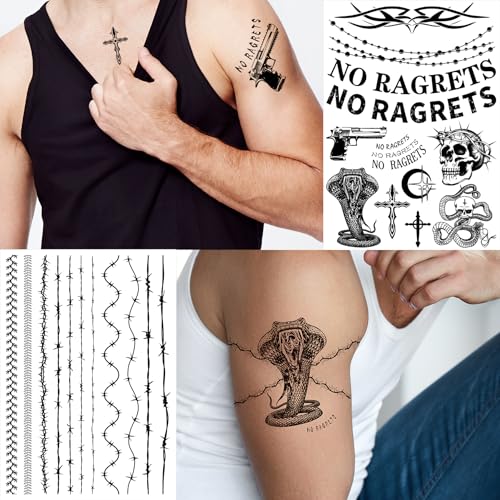 Temporary Fake Barbed Wire Tramp Stamp Realistic Tattoo Stickers for Adult Women Men,Neck Spine Wicked Tattoos for Halloween,Parties 4 sheets A (45+ styles)