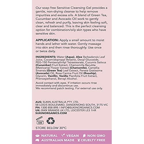 Sukin Sensitive Skin Cleansing Gel, 4.23 Fl Oz