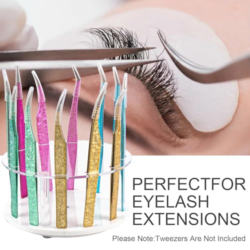 12 Holes Acrylic Rotatable Tweezers Holder Eyelash Makeup Grafting Tweezer Display Stand Extensions Organizer (White)