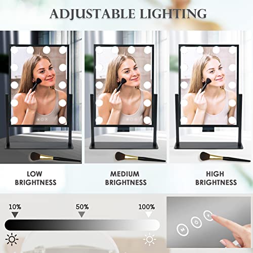 TOPMILO Lighted Makeup Mirror, Vanity Mirror with Lights, Hollywood Vanity Mirror with 9 Dimmable Bulbs Lights, 3 Lighting Modes, Detachable 10X Magnification Mirror, Smart Touch Control, 360¡ÆRotation