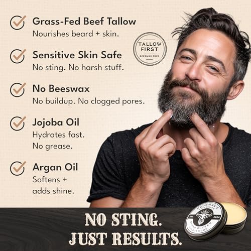 Beef Tallow Beard Butter for Men - 4oz - Hydrating Sandalwood Beard and Skin Balm with Shea Butter - Deeply Moisturizing Tallow