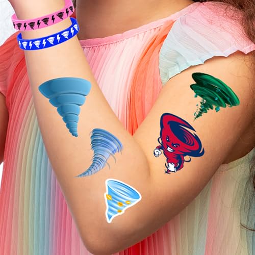 216 Pieces Cute Tornado Temporary Tattoos Stickers Weather Party Themed Birthday Party Favors Decorations Tattoo