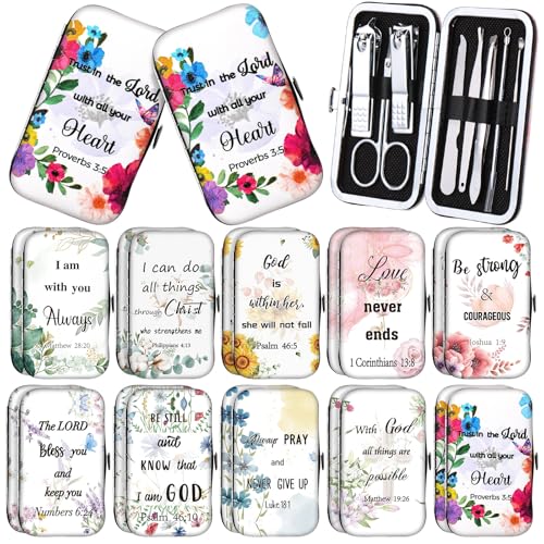 20 Sets Christian Gifts Bulk for Women Scripture Manicure Set Nail Clippers Bulk Valentine's Galentines Day Gifts Church Religious Party Favors Christian Stuff Bible Verse Group Favors for Women Men