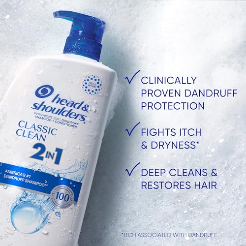 Head & Shoulders Anti-Dandruff Shampoo and Conditioner with 1% Pyrithione Zinc, Classic Clean 2-in-1 Twin Pack, Fresh Scent, Flake Control, Scalp Care, Color-Safe, 32.1 fl oz Each