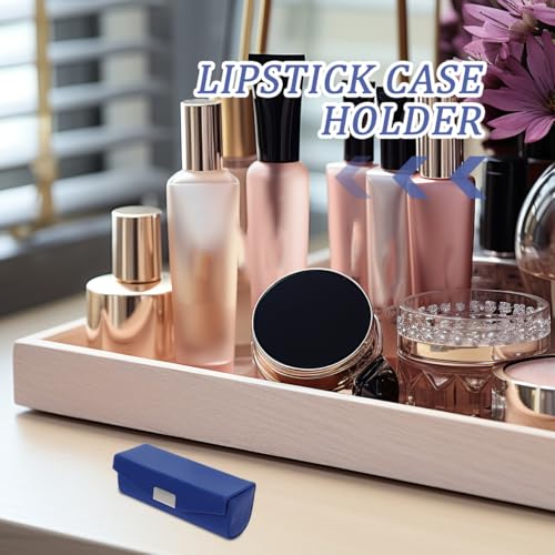 Womens Wallet PU Leather Lipstick Case with Mirror Lipstick Holder Portable Organizer Travel Cosmetic Containers for Gloss Blue Womens Wallets
