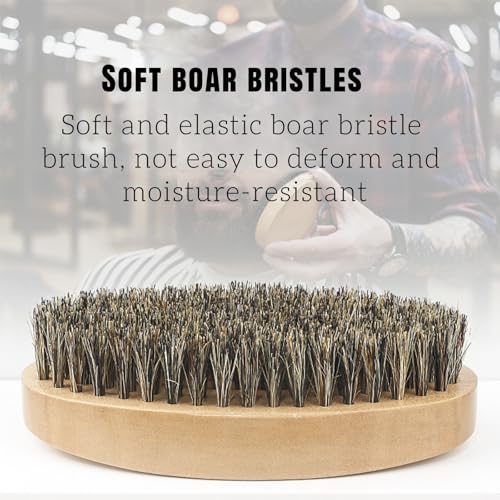Beard Brush and Comb Set for Men Boar Bristle Beard Brush, Wooden Comb & Travel Pouch White Elephant Gifts, Christmas Stocking Stuffers for Husband Dad Boyfriend Portable Beard Grooming Kit