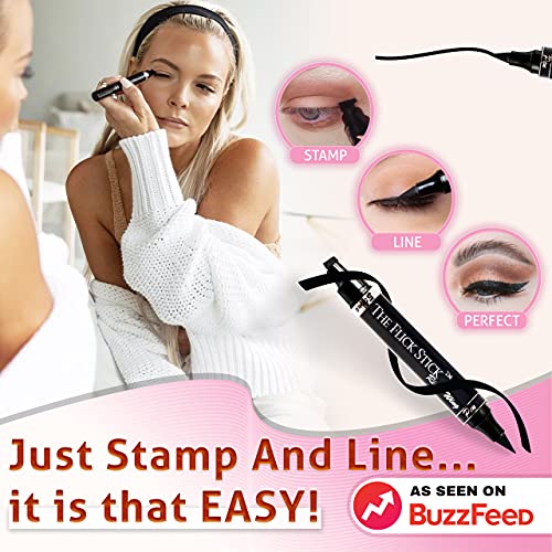 The Flick Stick Winged Eyeliner Stamp For Quick and Easy Cat Eye Makeup, SmudgeProof & Waterpoof Eye Liner Cat Eye Stencil Makeup Tool, Wingliner, Liquid Pens (Triple Pack Combo, Midnight Black)