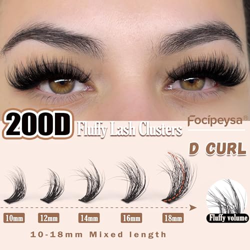 Full Volume Eyelash Clusters DIY Lash Extension 10-18MIX D-Curly Lash Clusters 200D Wispy Individual Lashes Extensions Clusters Eyelashes DIY Lash for Beginners by Focipeysa