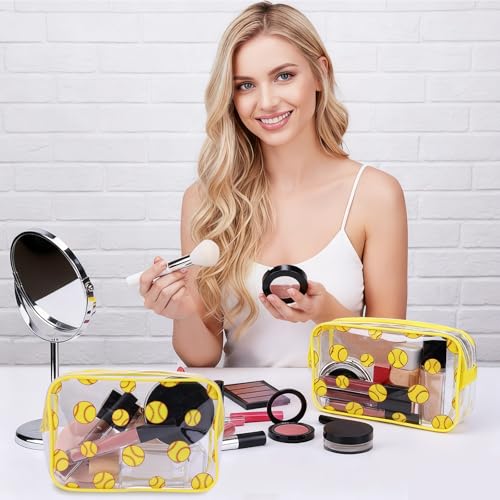 40 Pack Softball Clear PVC Makeup Bags - Waterproof Travel Pouches with Zipper for Men & Women, Perfect for Carry-On Essentials