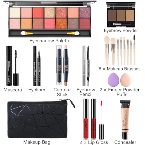 Makeup Set for Women, Makeup Kit for Women Full Kit, Travel Makeup Set, Makeup Gift Set for Girls, 14-Color Eyeshadow Palette, 2 x Lip Gloss, Eyebrow Powder, Contour Stick, Face Make up 02