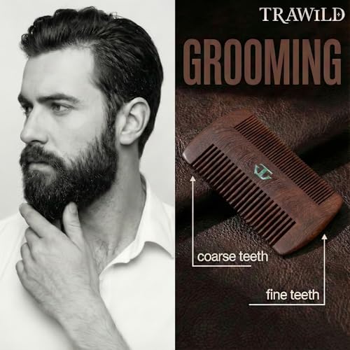 Sandalwood Beard Comb for Men with Mother of Pearl Inlay, Premium Grooming Wood & Wooden Comb for Beard and Mustache