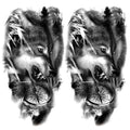 2 Sheets Realistic Animal Temporary Tattoos Stickers Forest Compass Wolf Designs For Men Waterproof Arm Leg Fake Body Art, Gym & Parties Bold Masculine Decals