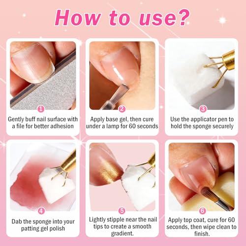 Sponge Pat Pat Gel Polish Pallete Tool Kit, 57 Colors Ombre Nails Gel Paint for Nail Art Gradient Painting Gel Blush Blooming Aura French Manicure, Valentines Day Gifts UV/LED Curing DIY Nail