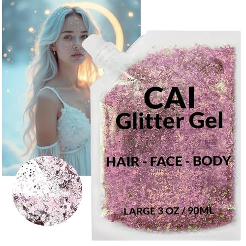 Face, Body & Hair Glitter Gel ? Halloween Glitter for Kids and Women ? 3 Oz Cosmetic-Grade Gel w/Moon & Stars for Festivals & Halloween Party, Easy Apply & Wash Off - Rose 1Pack