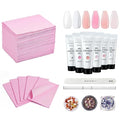 Makartt Poly Nail Gel Kit, Clear Pink Spring Summer Color Nail Extension Set Bundle with Disposable Nail Mats,50Pcs Pink Fordable Nail Paper Towels for Table Acrylic Nail Practice Sheet