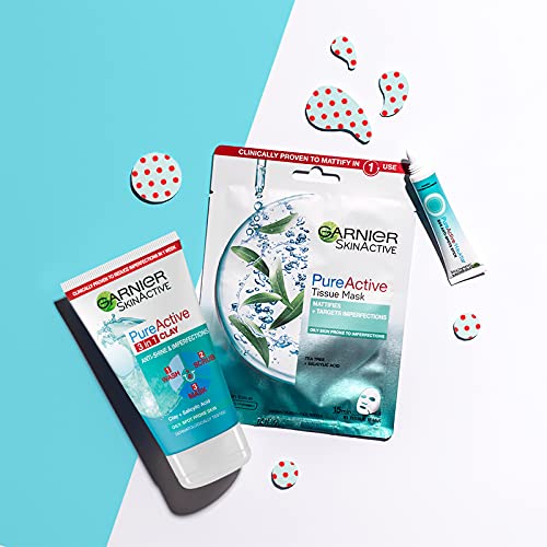 Garnier SkinActive, Maschera in tessuto anti-imperfezioni e idratante Pure Active, Per pelli grasse con imperfezioni