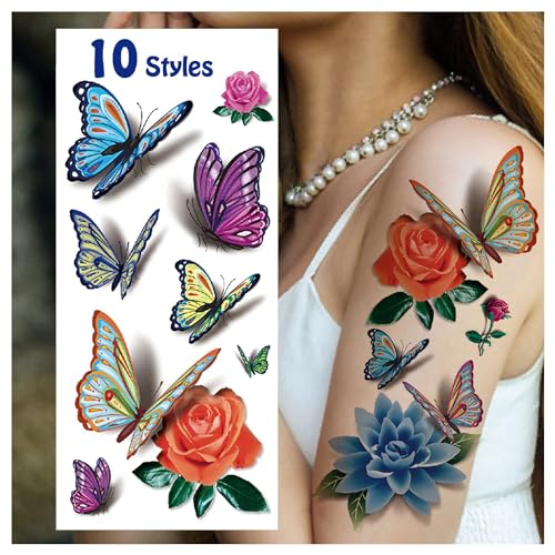 Cerlaza 78 Styles Temporary Tattoos for Women Adults, Butterfly Tattoo Stickers Realistic Tatuajes Temporales Woman, Waterproof Long Lasting Christmas Flower Fake Tattoos Sexy Semi Permanent Tatoo