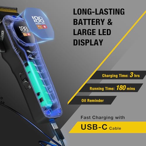 SUPRENT Mens Hair Clipper-Rechargeable Hair Cutting Kits with LED Display, Cordless Hair Clipper for Home Use & Barbers (Black)