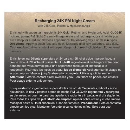 GLO24K Night Cream with 24k Gold, Retinol, Vitamins, and Hyaluronic Acid. Optimally Hydrate your Skin while you sleep.