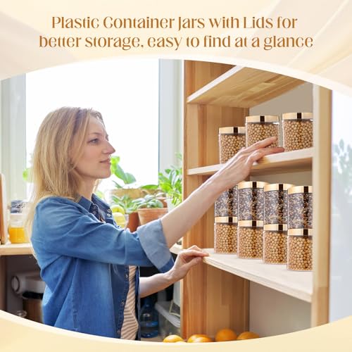 SATINIOR 12 Pack 16 oz Plastic Container Jars with Lids Round Clear Travel Cosmetic Container Slime Jars for Toiletries, Lotion, Cream, Ointments, Makeup, Rhinestone, Samples, Kitchen Storage(Gold)