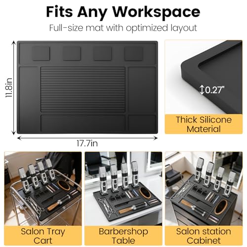 Magnetic Barber Mat for Clippers - Professional 4-Slot Tool Organizer Station with Strong Magnet, Non-Slip Flexible Silicone Mat for Barber Shop & Salon Accessories