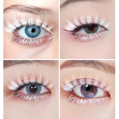 4 Pairs White Eyelashes, White Lashes for Christmas & Anime Events, Fluffy Manga Style False Eyelashes with Invisible Band, Japanese Style for Party & Photo Shoots
