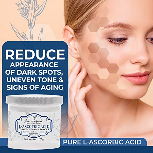 100% Pure L-Ascorbic Acid (Cosmetic Vitamin C Powder for Face) to Make Your Own Premium Beauty Serum, Skincare Mask Treatment, Hyaluronic Serums with Vit C & DIY Facial Skin Care Products 6 OZ
