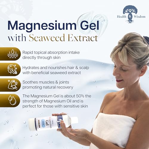 Health and Wisdom Pure Magnesium Gel with Seaweed Extract - Topical Muscle & Joint Relief- Natural and Pure Skin & Scalp Moisturizing - Enhanced Absorption - 4 Fl oz