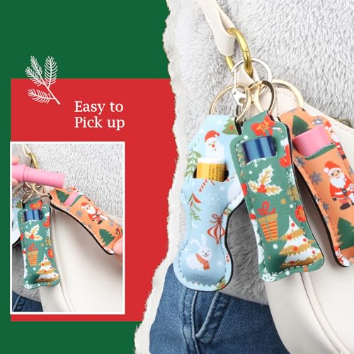 Desing Wish Christmas Chapstick Holder Keychain - Neoprene Colorful Lipstick Sleeve Keychain - Portable Lip Balm Holder