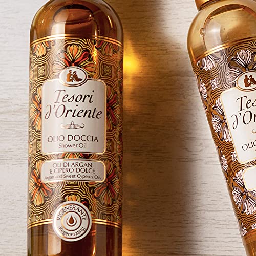 Tesori d'Oriente Bath Oil, Shower Oil Body Wash, Cleansing Oil for Women-8.45 fl oz [Made in Italy]-(Argan Oil & Sweet Cyprus)