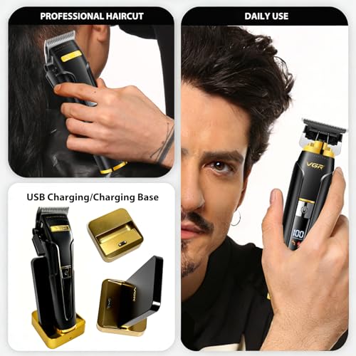 VGR 694S2 Professional Hair Clippers for Men - Cordless Barber Clipper & Trimmer Set with Charging Dock, 440 Min Runtime & LED Display - Rechargeable Hair Cutting Kit for Barbers & Home Use(Black)