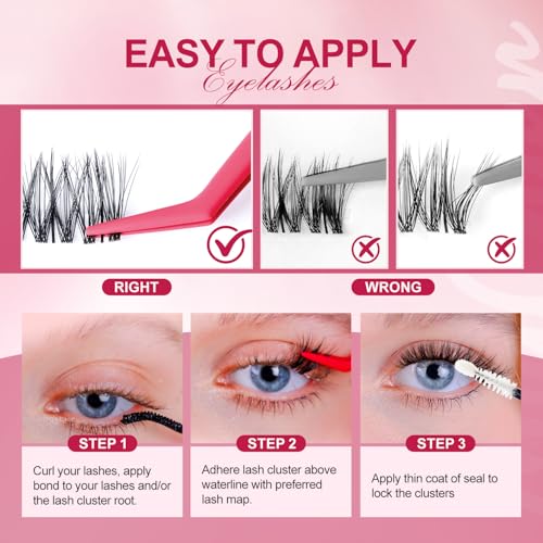Fox Eye Lash ClustersKit, Easy for Beginners Individual Lashes, Cat Eye Lashes, 8-18mm C Curl 112pcs, Home DIY Lash Extensions, Waterproof Bond and Seal, Remover and Lash Tweezers