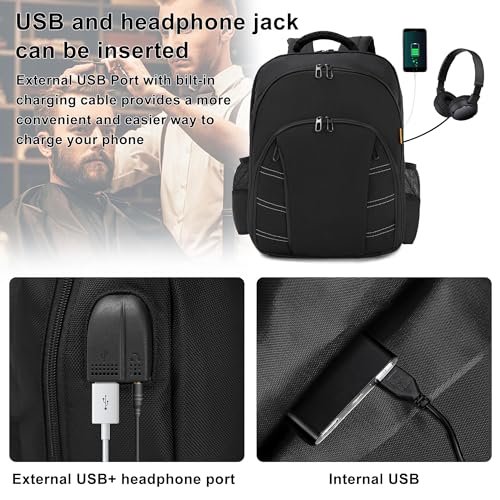 Barber Supplies Bag, Portable Backpack Bag for Clippers and Supplies, Travel Hairstylist Clipper Organizer Bag for Barber Tools with USB Port