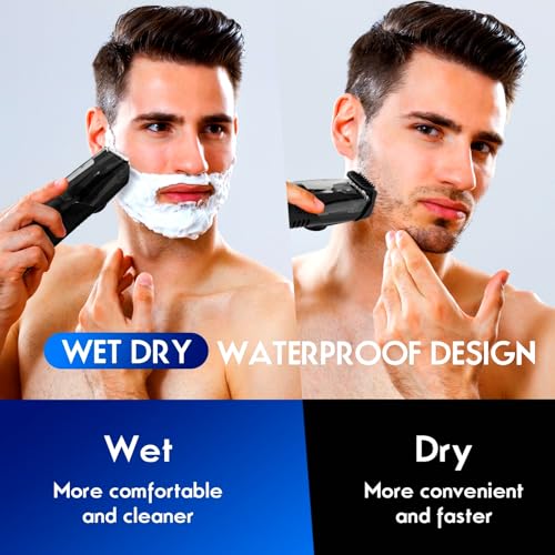 Vacuum Beard Trimmer for Men Rechargeable, IPX6 Waterproof Mustache Trimmer with Adjustable Length Combs (1/25¡¯¡¯-4/5¡¯¡¯), Men¡¯s Electric Stubble Trimmer, Cordless with Built-in Vacuum (Black)