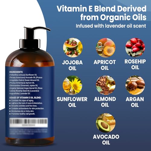 Nexon Botanics Organic Vitamin E Oil Blend 8 fl oz - Made from Pure, Natural Oils for Skin, Scars & Face - Aceite de Vitamina E (Pack of 2)