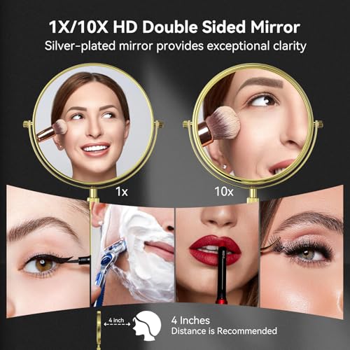 Nicesail Height Adjustable 15~19¡± Tall Table Mirror, 1X 10X Magnifying Mirror Double Sided for Makeup&Shaving, Desk Vanity Mirror Tabletop 360 Rotation of 8¡± Face, Bathroom Shiny Gold Makeup Mirror