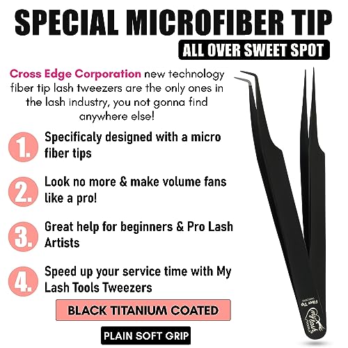 My Lash Tools Fiber Tip Lash Tweezers for Eyelash Extension Curved 90 Degree Angle Boot Tweezer Best for Volume, Individual Isolation & Classic Lashes Stainless Steel Lash Supply (Black 2x Set)
